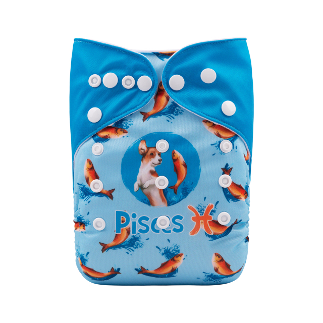 ALVABABY One Size Positioning Printed Cloth Diaper -Pisces (YDX02A)
