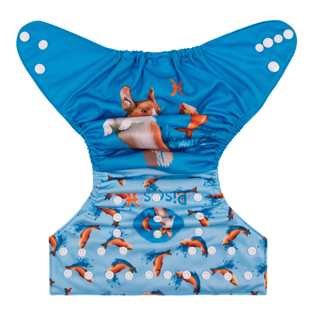 ALVABABY One Size Positioning Printed Cloth Diaper -Pisces (YDX02A)