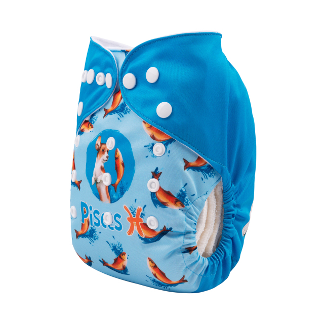 ALVABABY One Size Positioning Printed Cloth Diaper -Pisces (YDX02A)