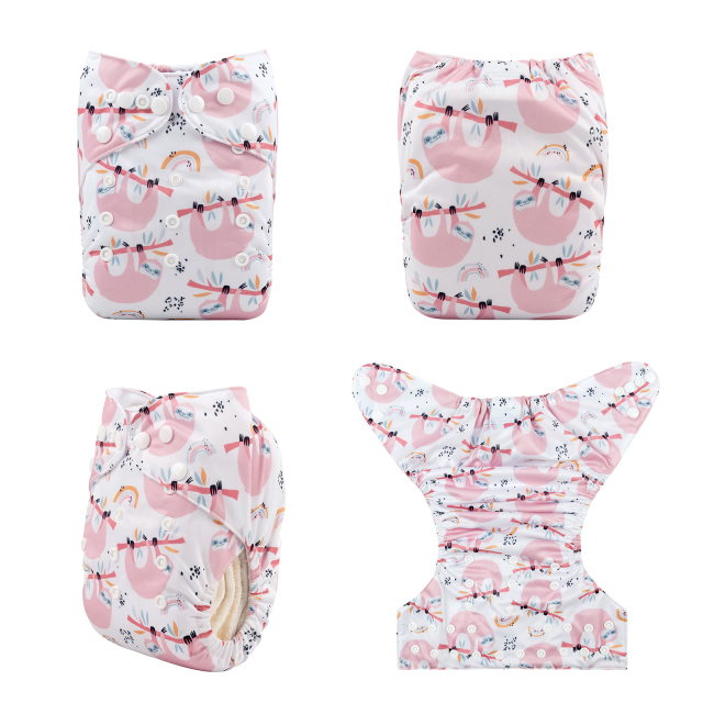 ALVABABY One Size Positioning Printed Cloth Diaper -Sloth(YDP122A)