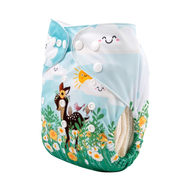 ALVABABY One Size Positioning Printed Cloth Diaper -Deer(YDP123A)