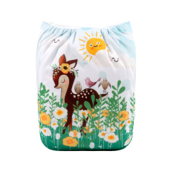 ALVABABY One Size Positioning Printed Cloth Diaper -Deer(YDP123A)