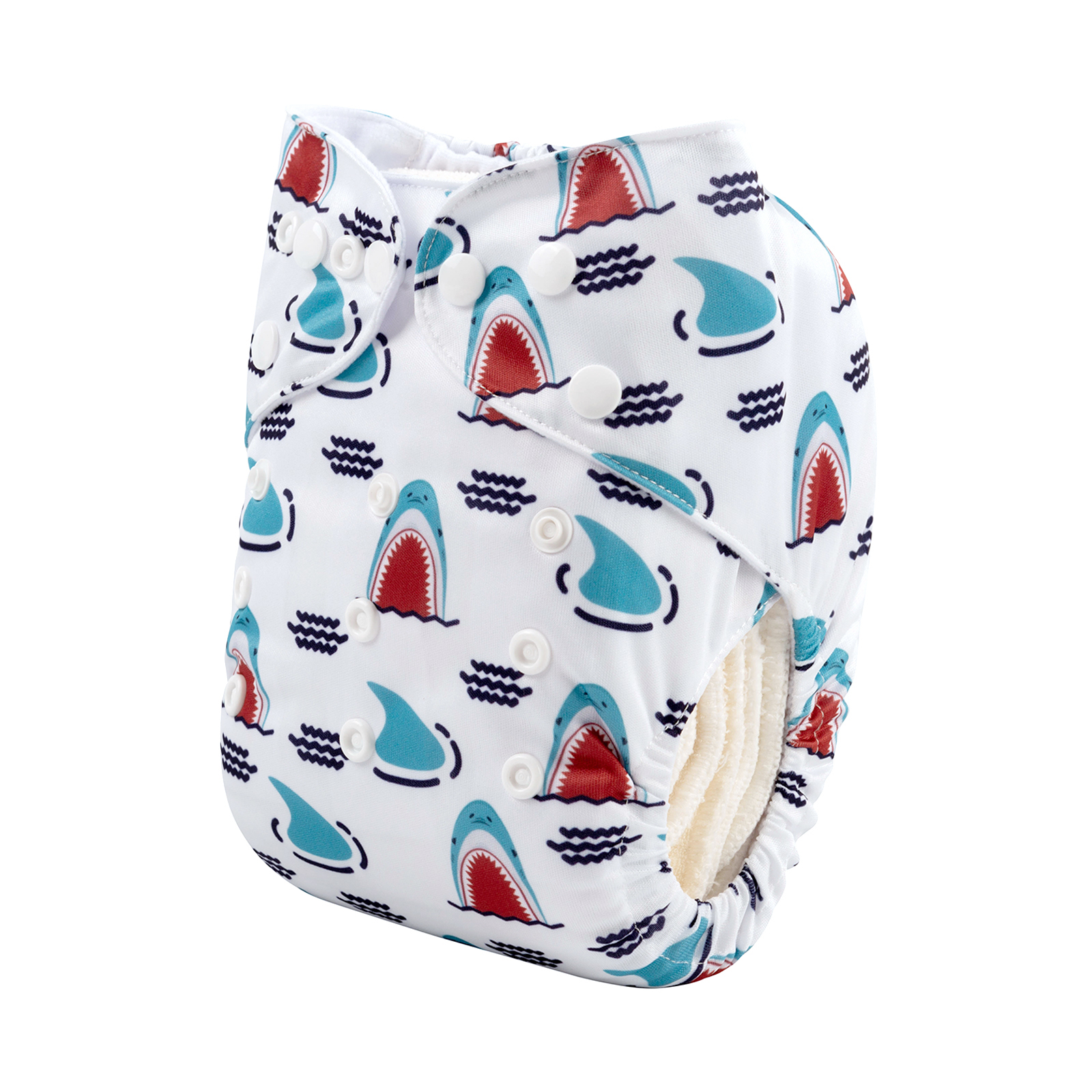 ALVABABY Positioning Cloth Diaper - One Size Adjustable Washable & Reusable Diaper for Babies and Toddlers (Shark, YDP121A)