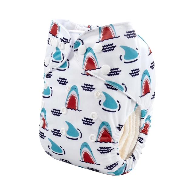 ALVABABY One Size Positioning Printed Cloth Diaper -Shark(YDP121A)