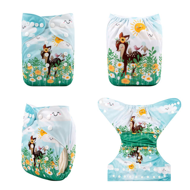 ALVABABY One Size Positioning Printed Cloth Diaper -Deer(YDP123A)