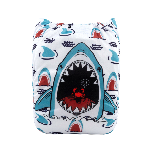 ALVABABY One Size Positioning Printed Cloth Diaper -Shark(YDP121A)