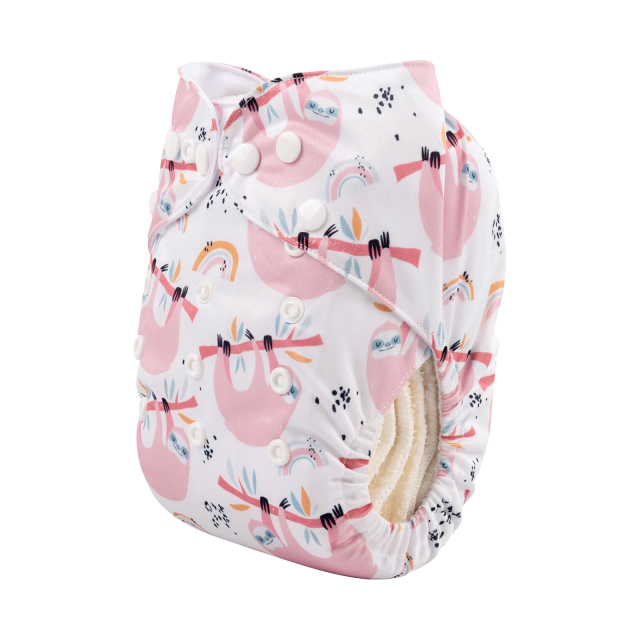 ALVABABY One Size Positioning Printed Cloth Diaper -Sloth(YDP122A)