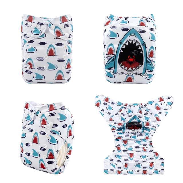 ALVABABY One Size Positioning Printed Cloth Diaper -Shark(YDP121A)