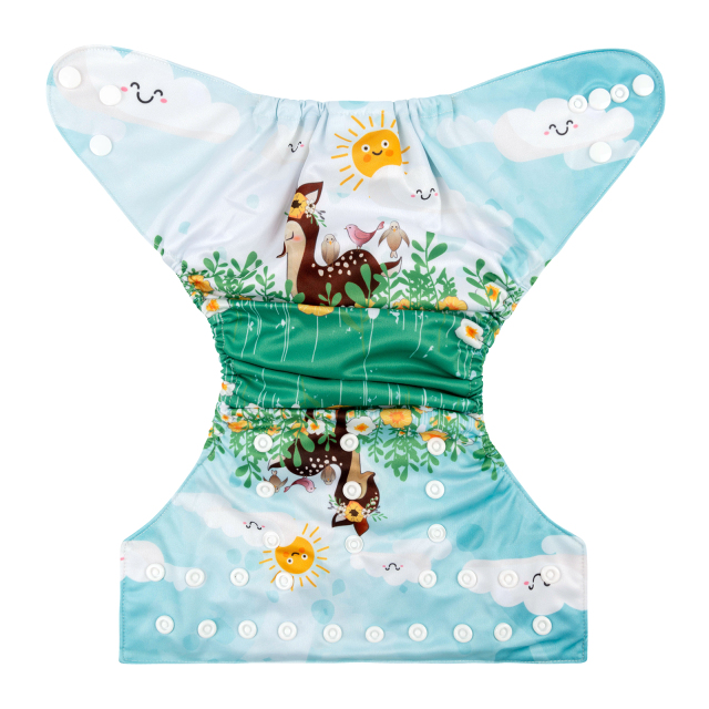 ALVABABY One Size Positioning Printed Cloth Diaper -Deer(YDP123A)