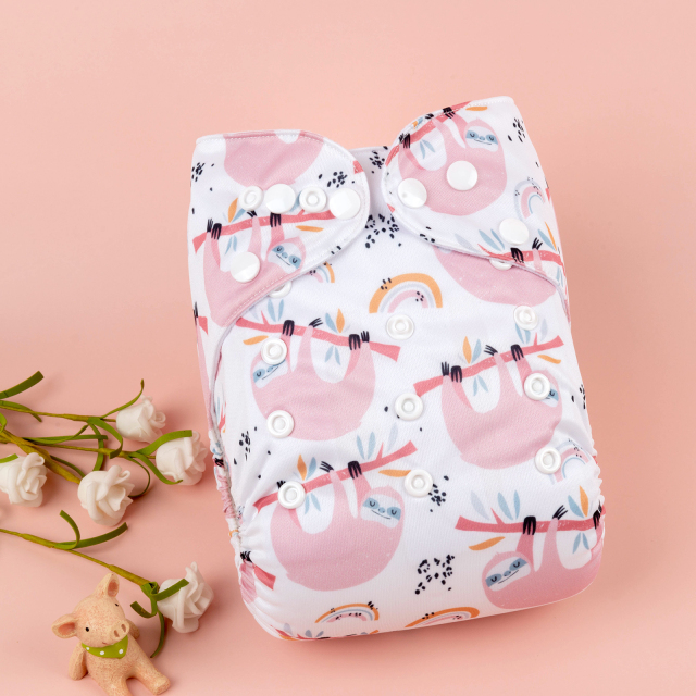 ALVABABY One Size Positioning Printed Cloth Diaper -Sloth(YDP122A)