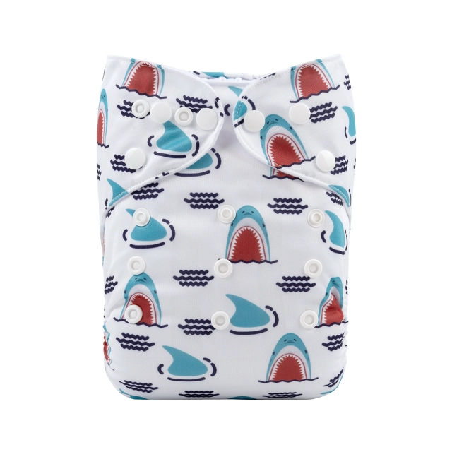 ALVABABY One Size Positioning Printed Cloth Diaper -Shark(YDP121A)