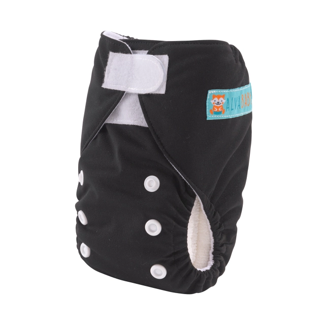 ALVABABY Newborn Velcro Pocket Diaper Hook&Loop Cloth Diaper -Black (VB26A)