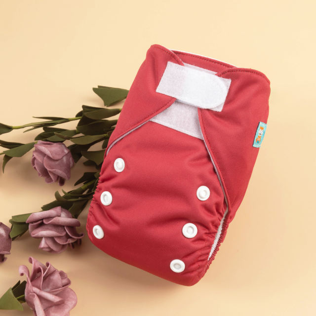 ALVABABY Newborn Velcro Pocket Diaper Hook&amp;Loop Cloth Diaper-Red (VB36A)