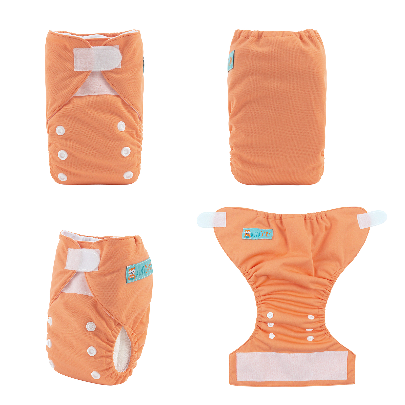 ALVABABY Newborn Velcro Cloth Diaper, Adjustable Reusable Hook & Loop Cloth Diaper for Baby under 12lbs -Orange(VB17A)