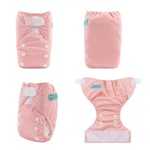 ALVABABY Newborn Velcro Pocket Diaper Hook&amp;Loop Cloth Diaper-Pink(VB19A)