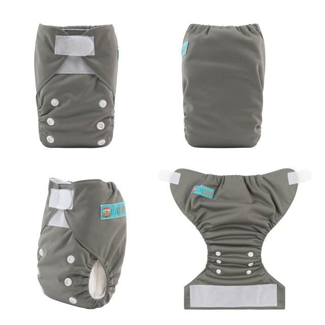 ALVABABY Newborn Velcro Pocket Diaper Hook&Loop Cloth Diaper -Grey (VB29A)
