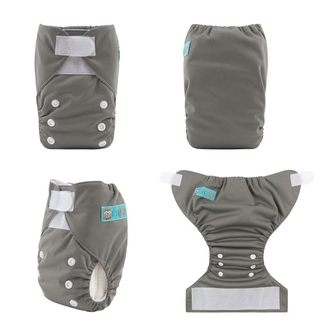 ALVABABY Newborn Velcro Pocket Diaper Hook&amp;Loop Cloth Diaper -Grey (VB29A)