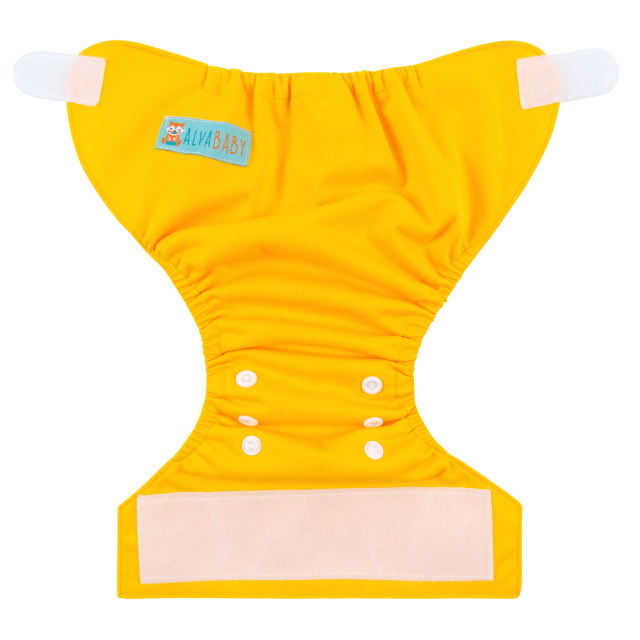 ALVABABY Newborn Velcro Pocket Diaper Hook&Loop Cloth Diaper-Yellow (VB01A)