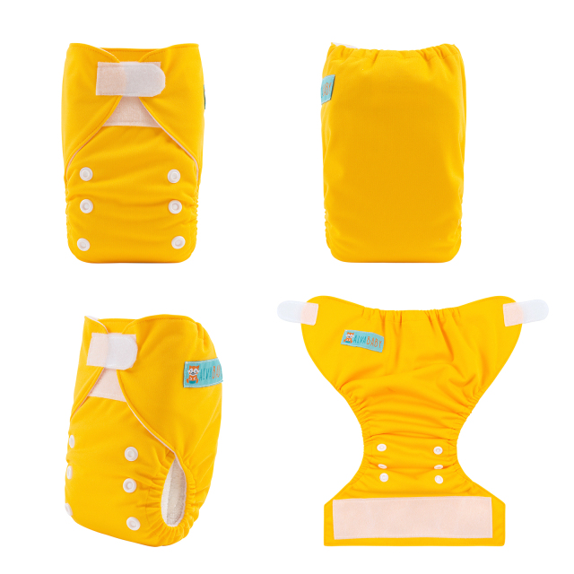 ALVABABY Newborn Velcro Pocket Diaper Hook&Loop Cloth Diaper-Yellow (VB01A)