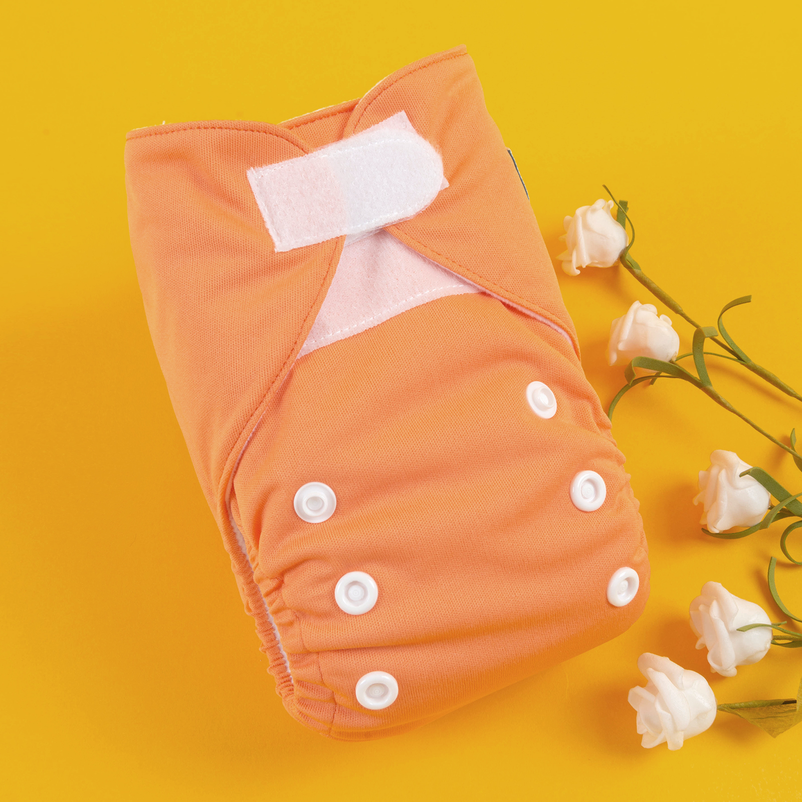 ALVABABY Newborn Velcro Cloth Diaper, Adjustable Reusable Hook & Loop Cloth Diaper for Baby under 12lbs -Orange(VB17A)