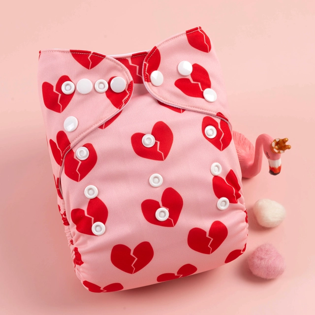 ALVABABY One Size Positioning Printed Cloth Diaper-Broken heart(YDP128A)
