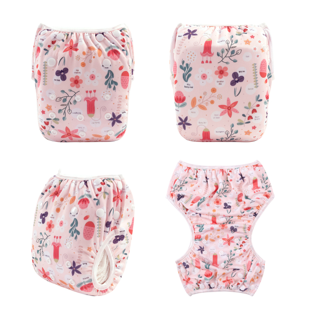 ALVABABY One Size Printed Swim Diaper- Flowers  (SW110A)