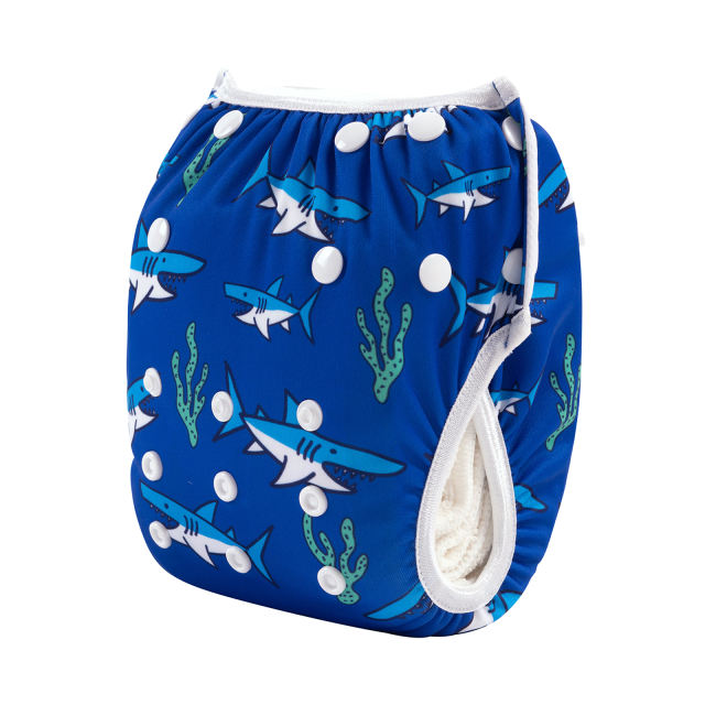 ALVABABY One Size Positioning  Printed Swim Diaper -Shark(SWD91A)