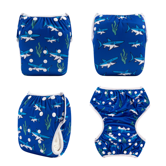 ALVABABY One Size Positioning  Printed Swim Diaper -Shark(SWD91A)