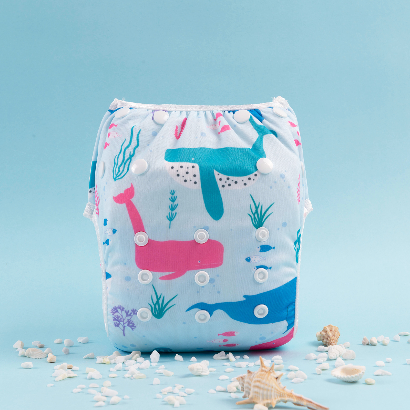ALVABABY Reusable Swim Diaper - Adjustable One Size Swimwear for Infants & Toddlers (Whale, SWD89A)