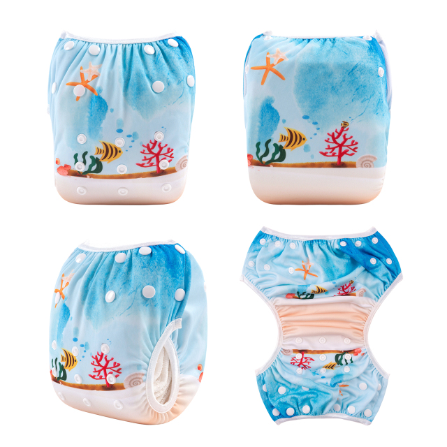 ALVABABY One Size Positioning  Printed Swim Diaper -Coral(SWD90A)