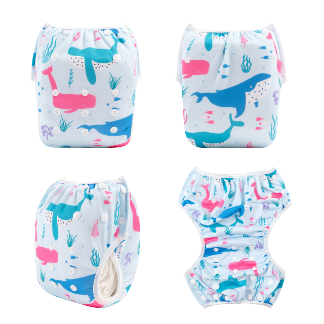 ALVABABY One Size Positioning  Printed Swim Diaper -Dolphin(SWD89A)