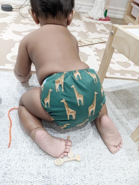 ALVABABY One Size Positioning Printed Cloth Diaper -Giraffe(YDP07A)