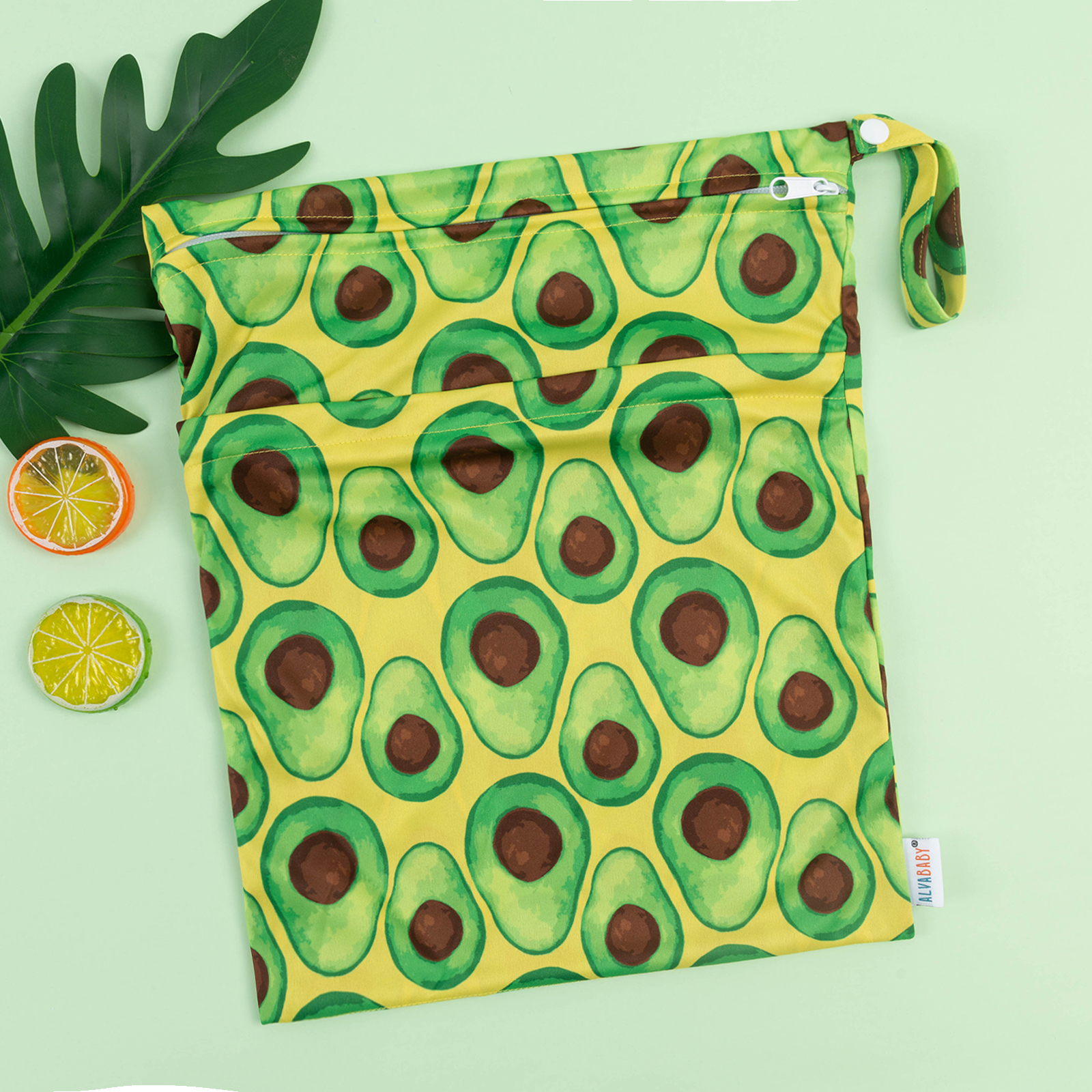 ALVABABY Diaper Wet/Dry Bag Waterproof Reusable with Two Zippered Pockets for Cloth Diapers, Swimsuits, Travel, and Gym (L-H400A)