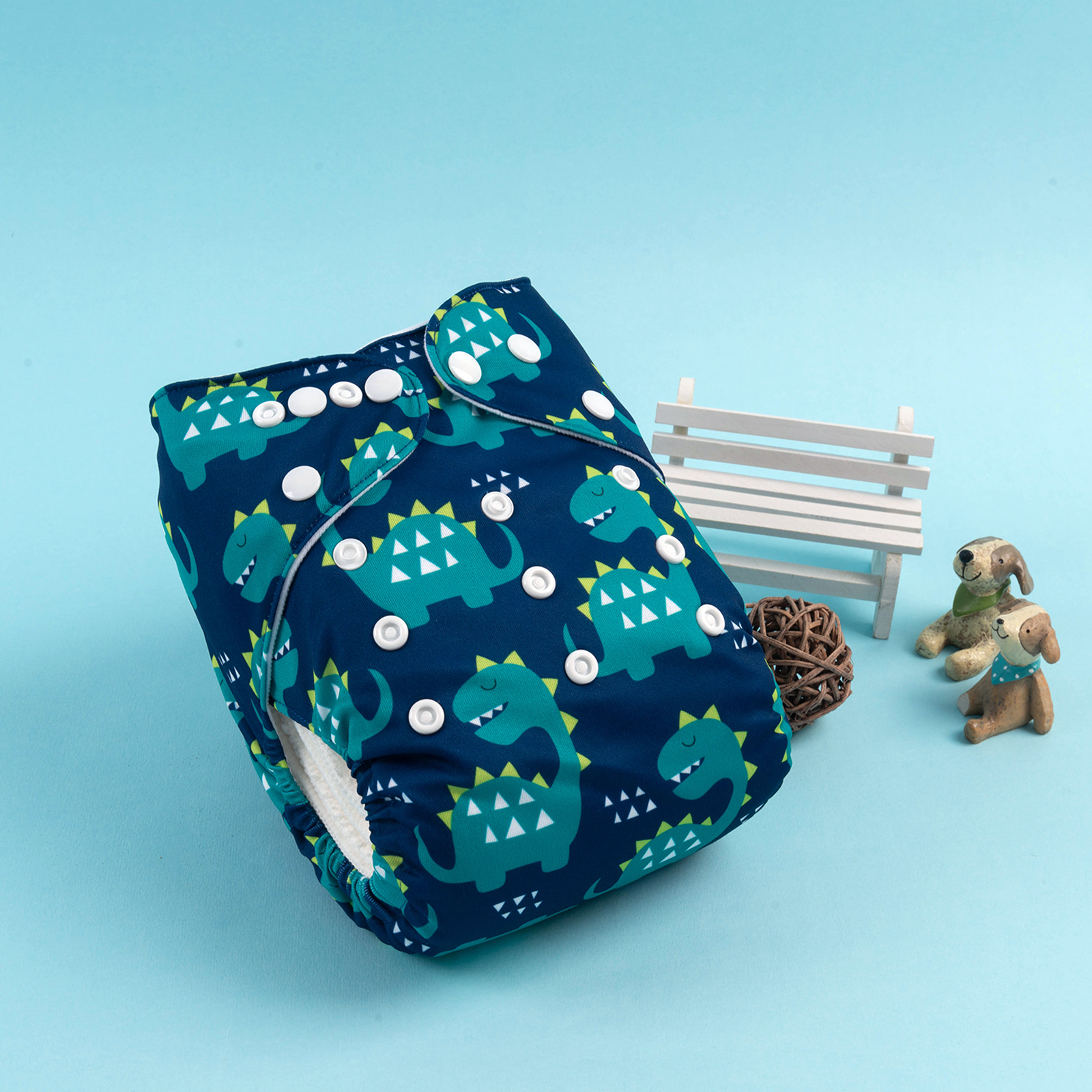 ALVABABY Positioning Cloth Diaper - One Size Adjustable Washable & Reusable Diaper for Babies and Toddlers (Dinosaur, YDP134A)