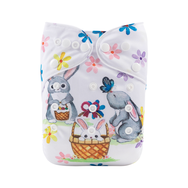 ALVABABY One Size Positioning Printed Cloth Diaper-Rabbits(YDP130A)