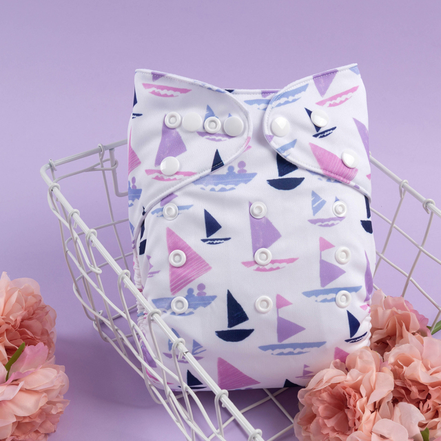 ALVABABY One Size Positioning Printed Cloth Diaper-Sailboat(YDP131A)