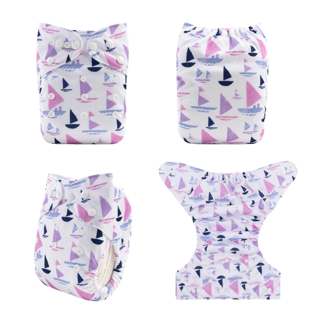 ALVABABY One Size Positioning Printed Cloth Diaper-Sailboat(YDP131A)