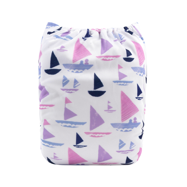 ALVABABY One Size Positioning Printed Cloth Diaper-Sailboat(YDP131A)