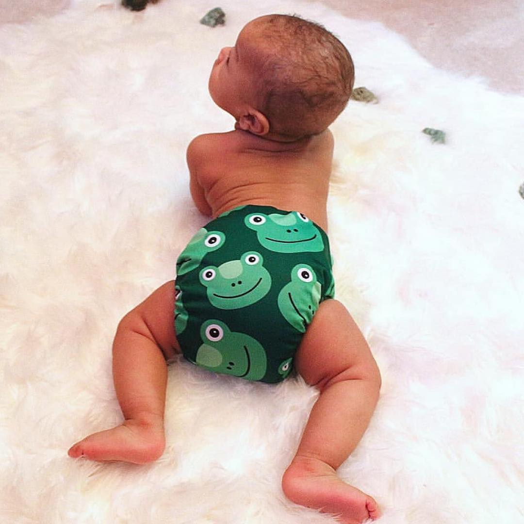 ALVABABY Positioning Cloth Diaper - One Size Adjustable Washable & Reusable Diaper for Babies and Toddlers (Frog, YD37A)