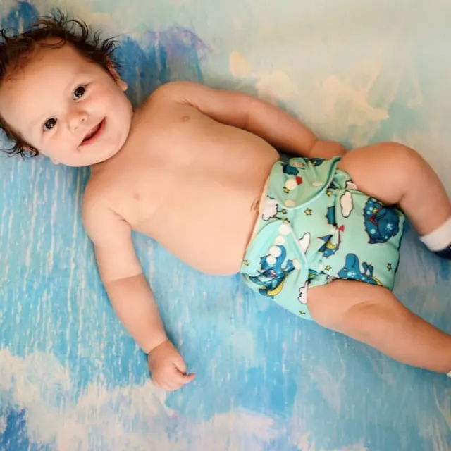 ALVABABY One Size Positioning Printed Cloth Diaper -Castle and dinosaur (YD42A)