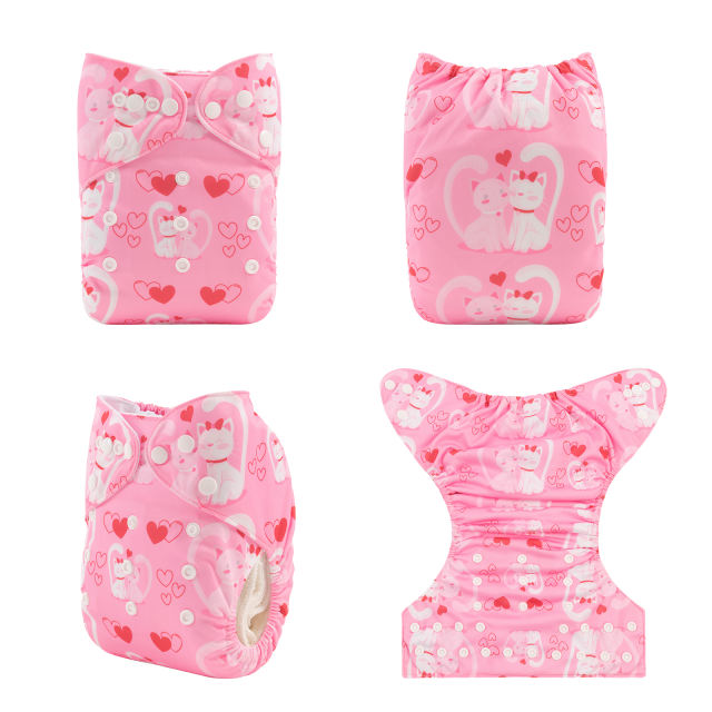 ALVABABY One Size Positioning Printed Cloth Diaper-Cats(YDP136A)