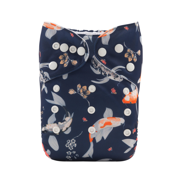 ALVABABY One Size Print Pocket Cloth Diaper- Fishes (H404A)