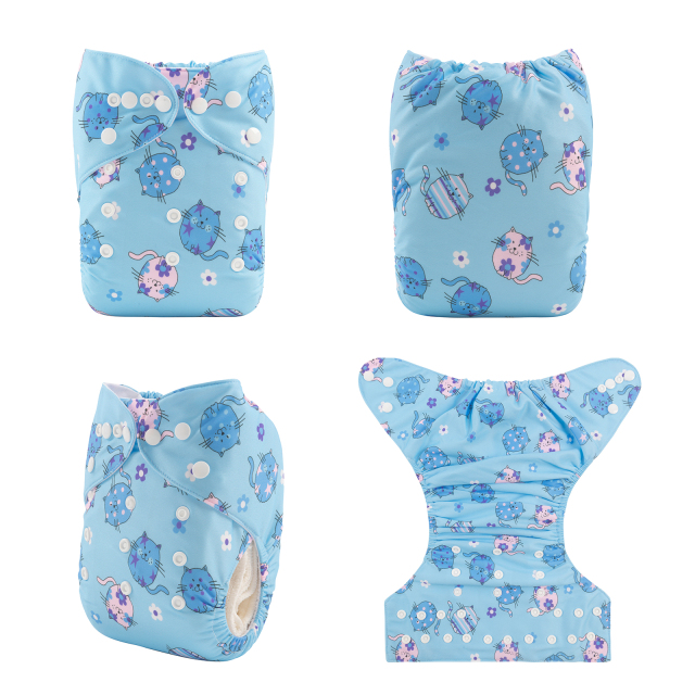 ALVABABY One Size Print Pocket Cloth Diaper- Cats (H402A)