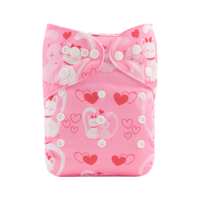 ALVABABY One Size Positioning Printed Cloth Diaper-Cats(YDP136A)