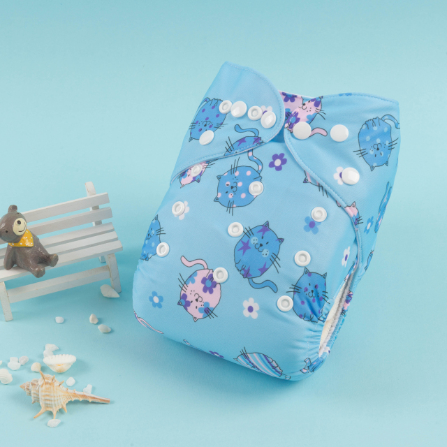 ALVABABY One Size Print Pocket Cloth Diaper- Cats (H402A)