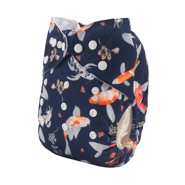 ALVABABY One Size Print Pocket Cloth Diaper- Fishes (H404A)