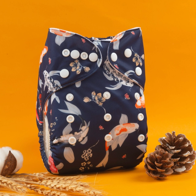 ALVABABY One Size Print Pocket Cloth Diaper- Fishes (H404A)
