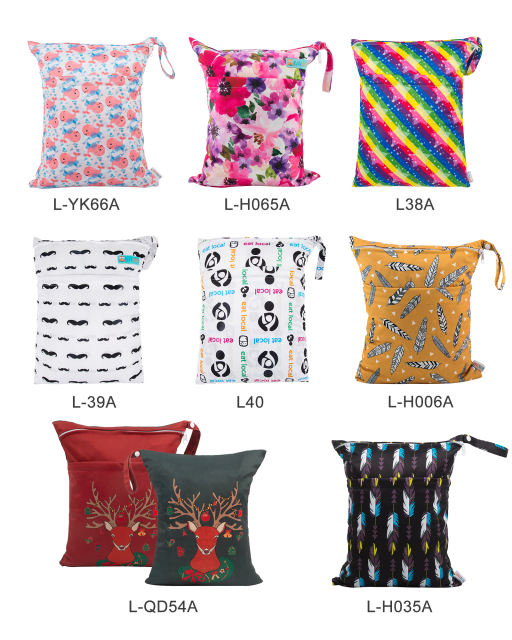 (Multi-Packs) ALVABABY Diaper Printed Wet Dry Bag with Two Zippered Pockets