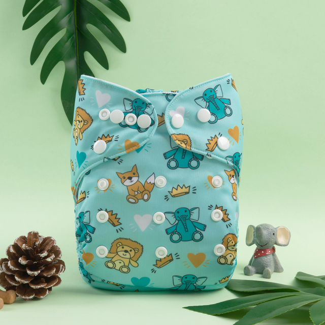 ALVABABY One Size Positioning Printed Cloth Diaper-Animals(YDP142A)