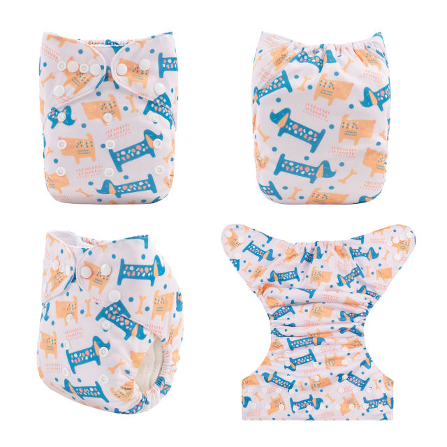 ALVABABY One Size Positioning Printed Cloth Diaper-Dogs(YDP139A)
